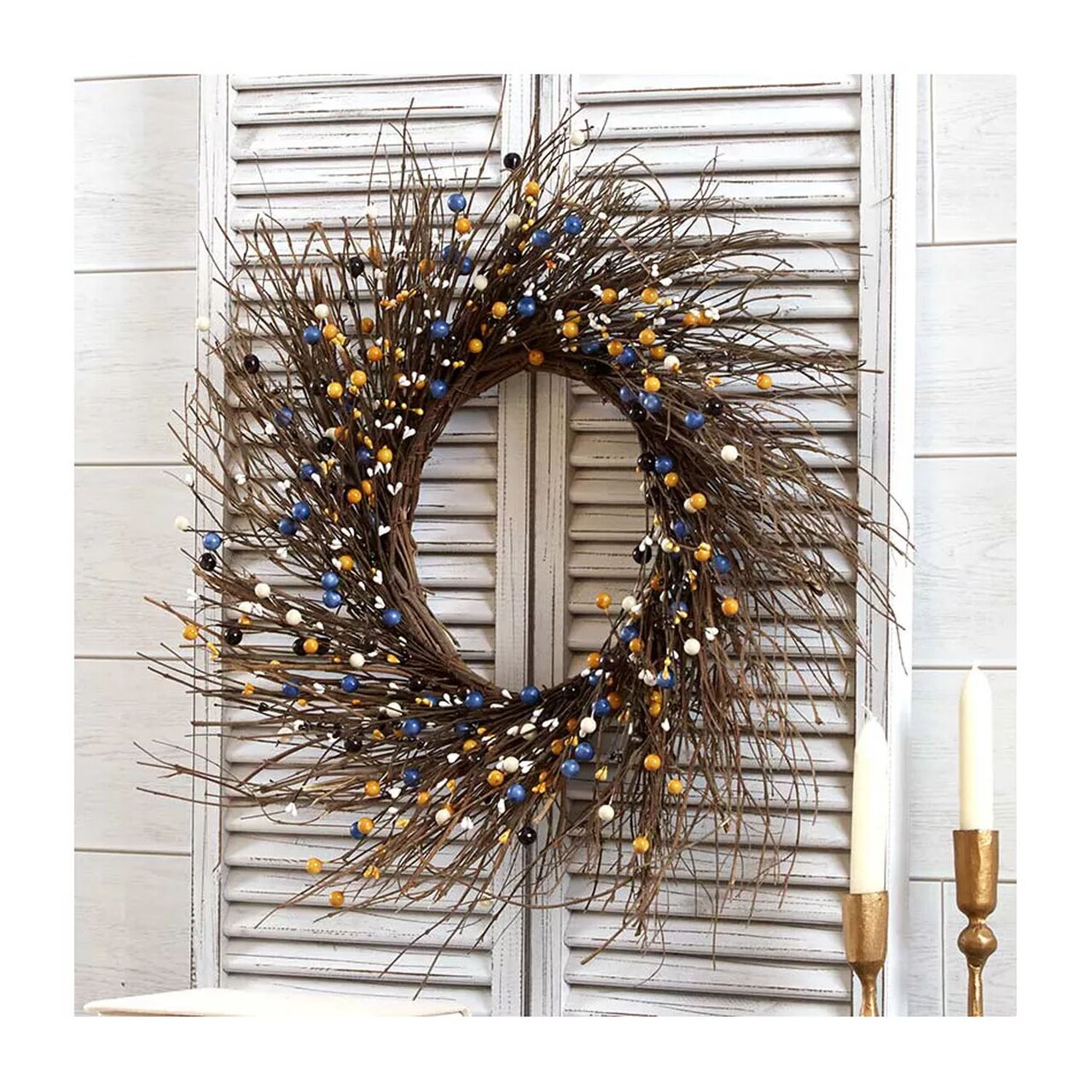 Cozy Country Berry Wreath 19 Inch Rustic Farmhouse Front Door Decor